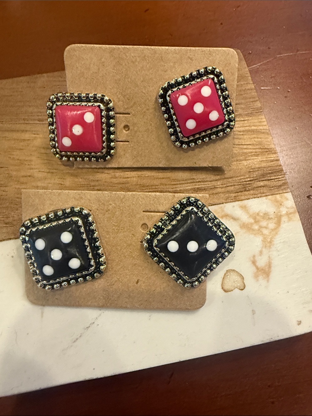 Dice  Square Stud Earrings - Pink and Black
